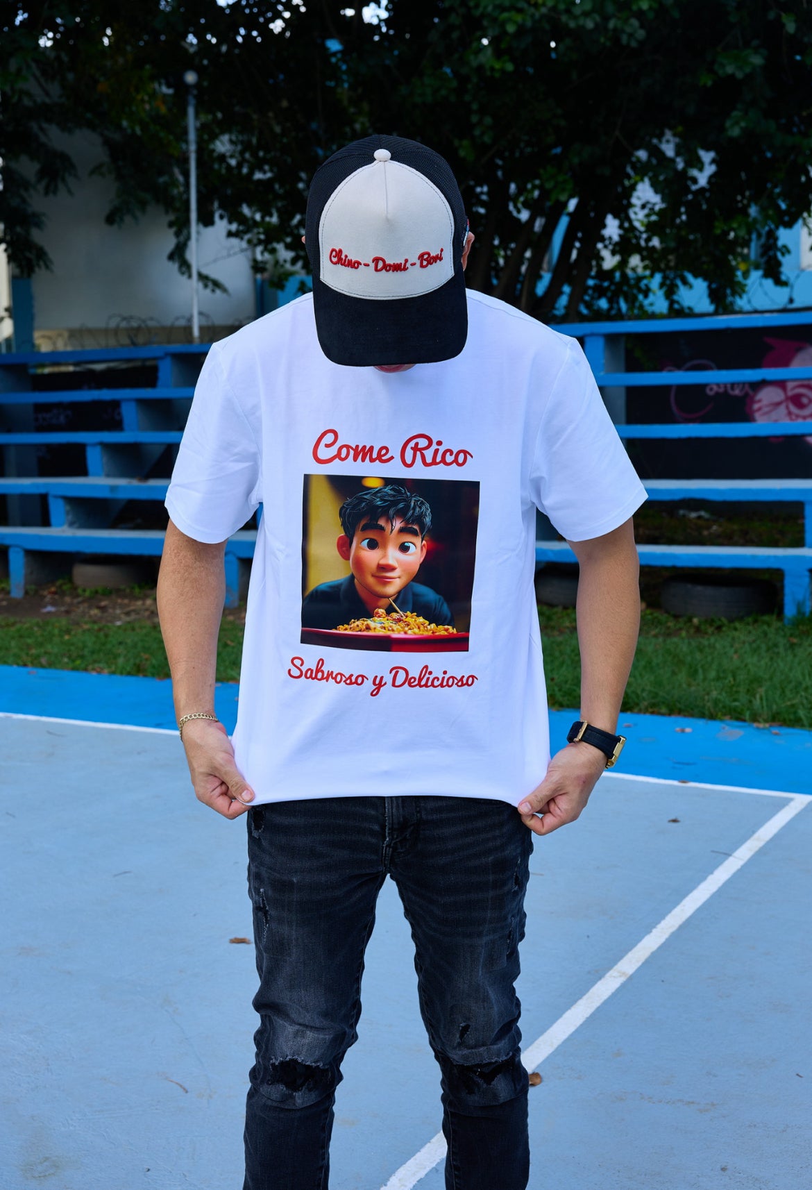 B - White T SHIRT COME, RICO,SABROSO Y DELICIOSO