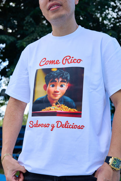 B - White T SHIRT COME, RICO,SABROSO Y DELICIOSO
